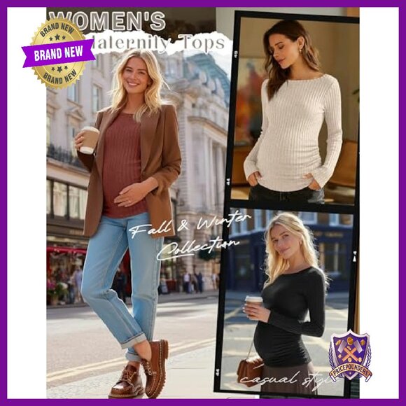 3 Pack Maternity Sweaters Long Sleeve Ribbed Stretch Pregnancy Tops - Picture 3 of 8